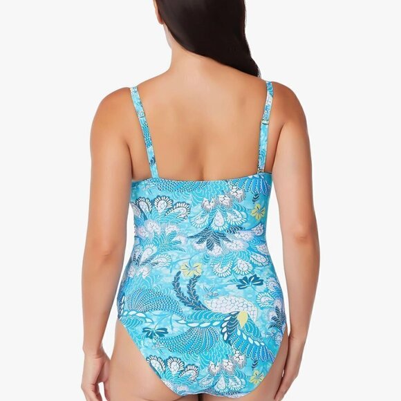 New! Bleu Rod Beattie One Shoulder Shirred Swimsuit Animal Party Print - Picture 6 of 7